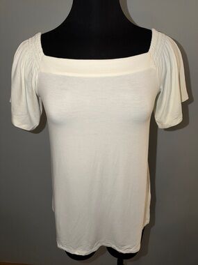 NWT J.Jill XS Classic Square Neck Short Sleeve Top in Cream Rayon